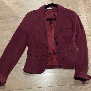 Vintage Burgundy Blazer – Velvet-Style – Unique & Elegant